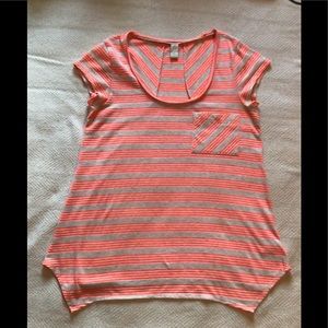 Prana Coral and Cream Striped Top Size Medium